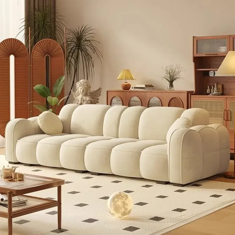 French Durable Internet-Famous Color-Blocked Cream Sofa Living Room Light Luxury INS Style Lazy Sofa