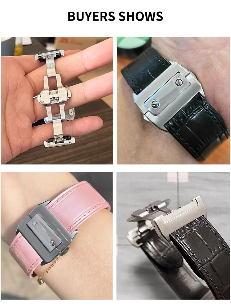 18-21 مللي متر سانتوس سانتوس 100 محول مشبك قابل للطي لكارتييه مشبك مزدوج الضغط على شكل فراشة ثلاثي الجبل