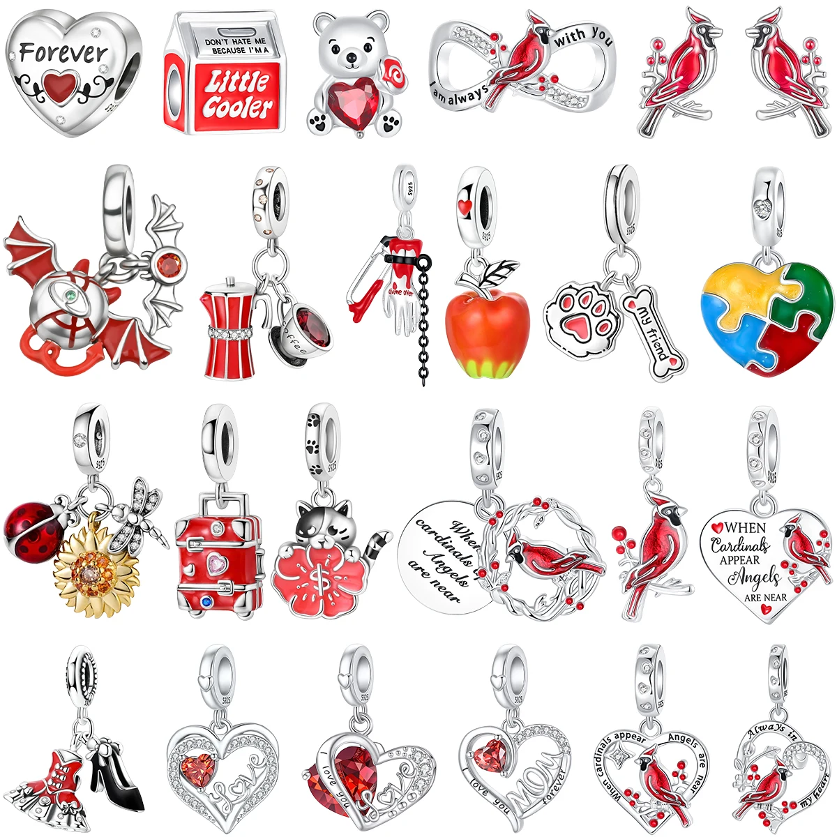 

Новые оригинальные стерлингового серебра 925 пробы, красные подвески, красная птица, сердце, грибные бусины, подвески, подходят для браслета, ожерелья, ювелирные изделия своими руками, подарок