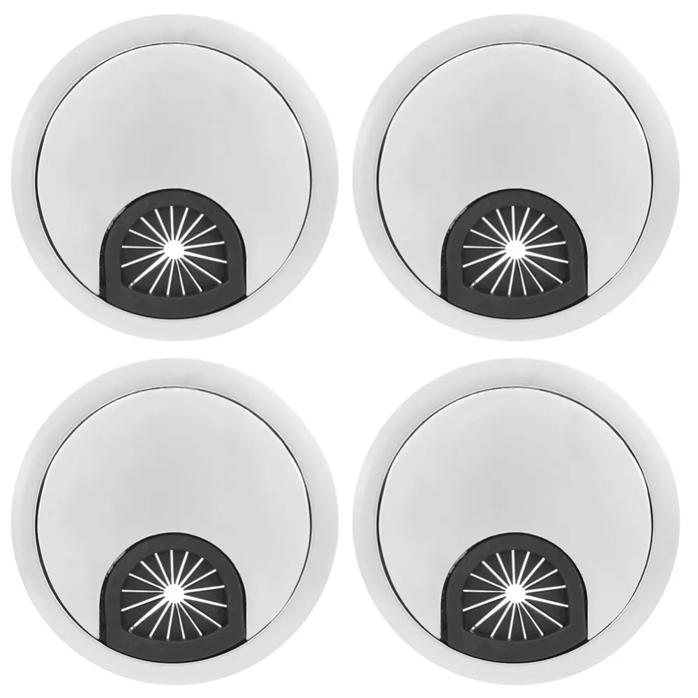 4pcs Durable 60mm Diameter Desk Grommet Zinc Alloy Round Cable Hole Cover Wire Cord Organizer PC Desk