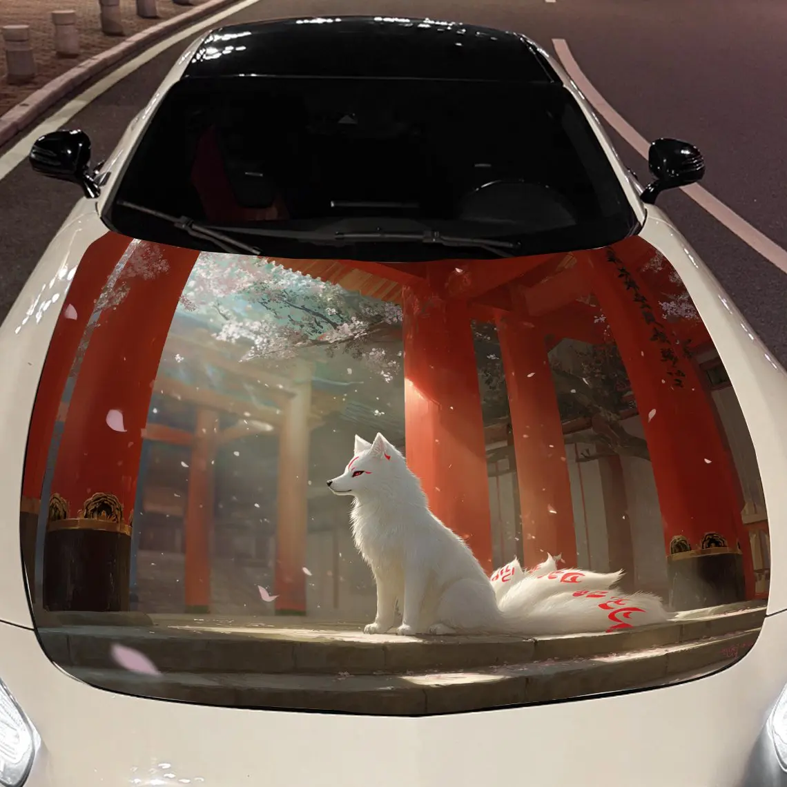 

Девятихвостая белая лиса, упаковочная наклейка на капот автомобиля, материал ПВХ, самоклеящаяся водонепроницаемая, противоскользящая краска, украшение для внешнего вида автомобиля
