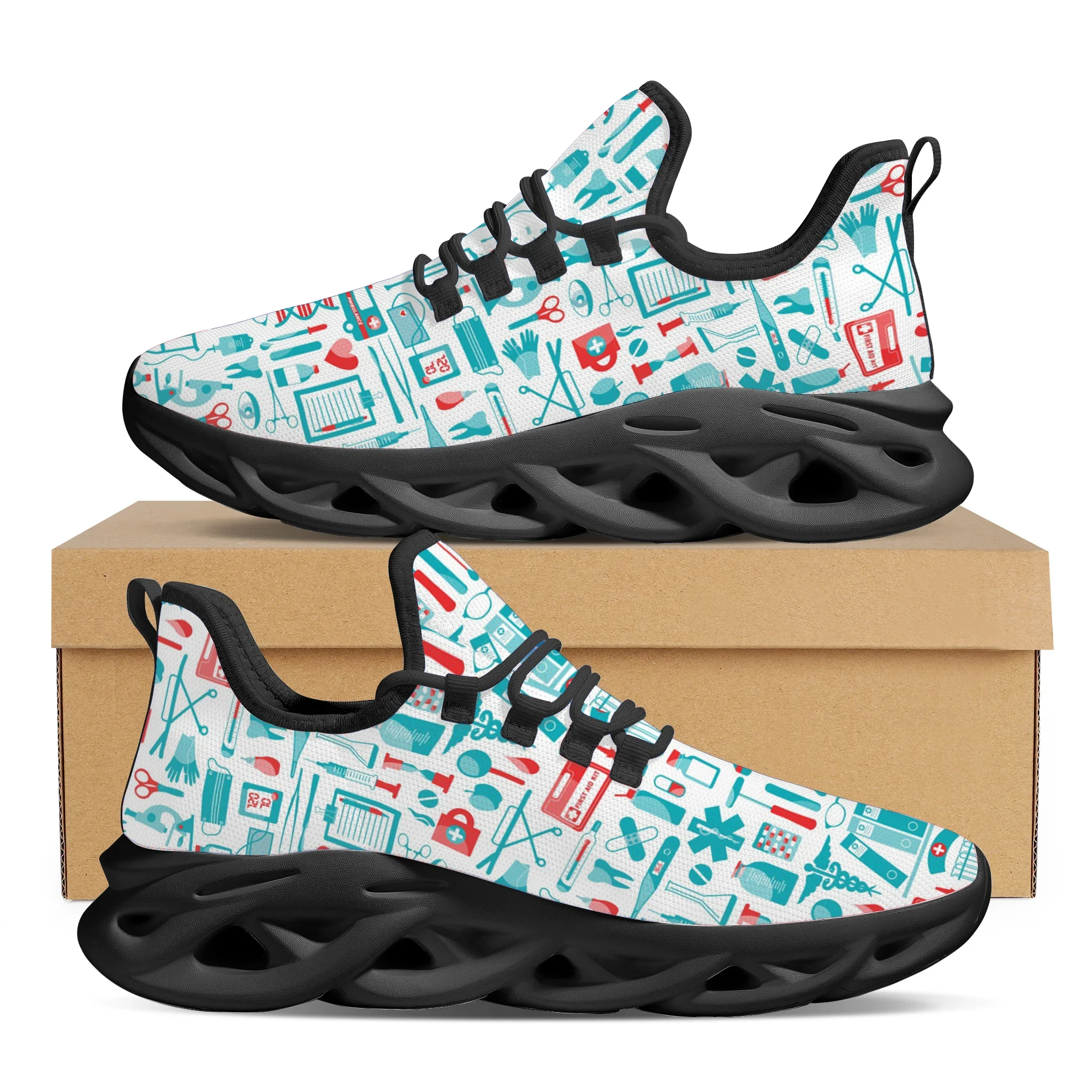 Medical Equipment Pattern Shoes Mesh Women's Knitted Breathable Platform Shoes Sport Walking Shoes Soft Footwear