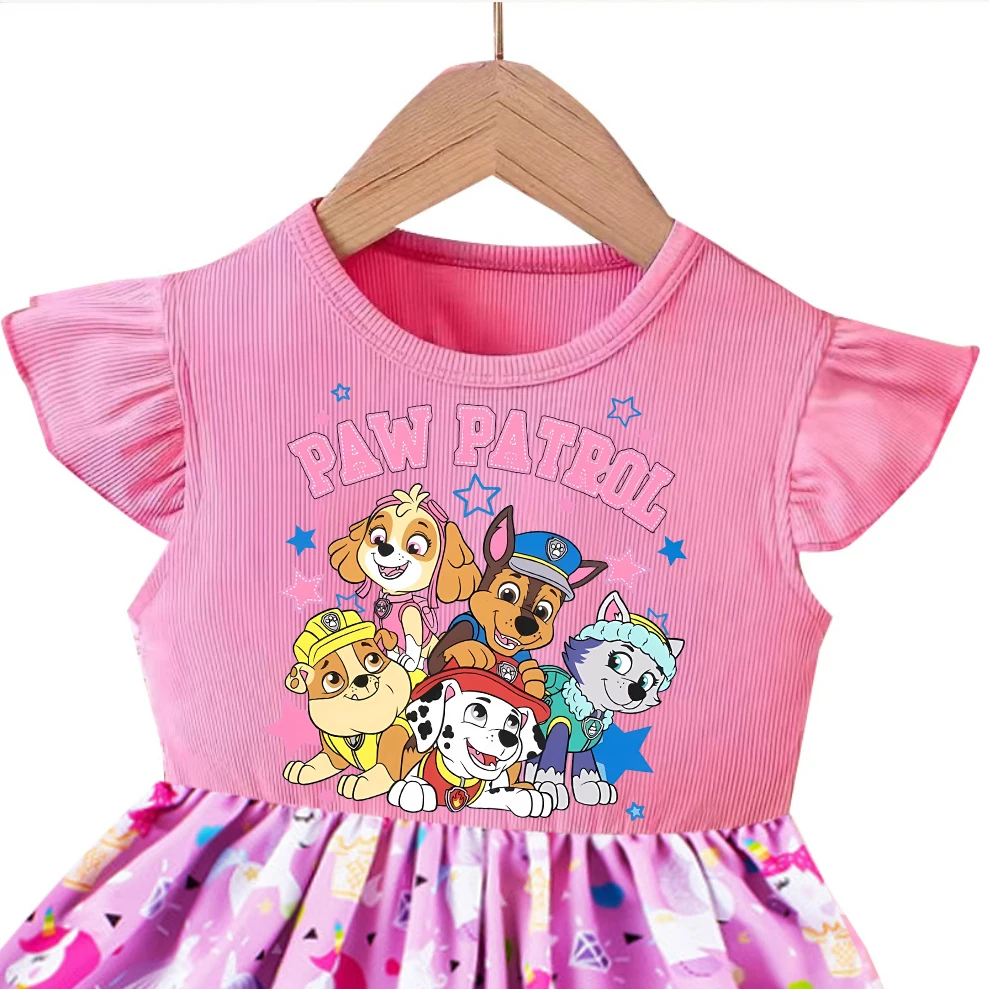 Gaun Kasual Lucu Anak Perempuan PAW Patrols Rok Fashion Kartun Anak-anak Skye Pakaian Anak-anak Musim Panas Gaun Satu Potong Hadiah Ulang Tahun 2025