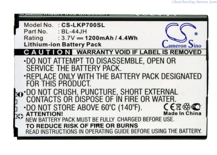 Cameron Sino 3.7V 1200mAh Battery BL-44JH for LG AS730,E450,L34C,L35,L35g,L38C,L39C,LG730,LS860,LW770,MS770,P700,P705,P750,P870