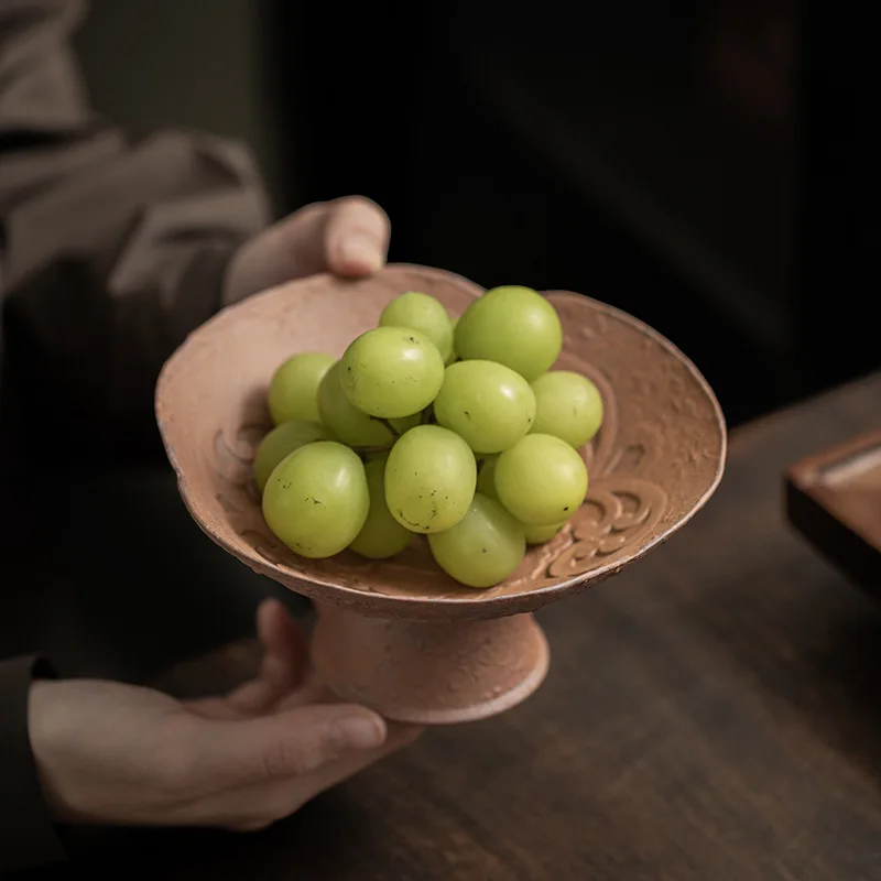 Old Rock Mud Fruit Plate Fruit Plate Snack Dim Sum Dried Chinese Ceramic Refreshment Tray Coarse Pottery Ceramic Plate