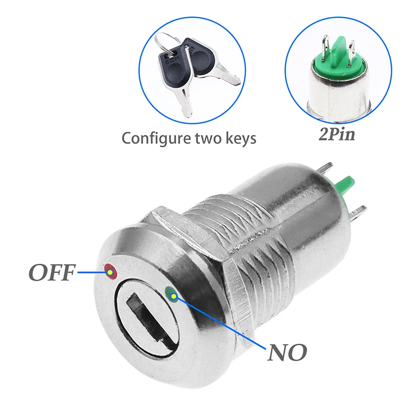 1PCS 12mm Zinc Alloy Electronic Key Switch With 2 Keys ON OFF Phone Lock Security Power Button Tubular Terminals 2 Position 1A