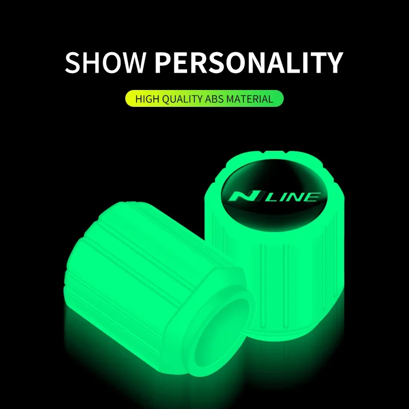 4 قطعة N خط شعار سيارة مضيئة الإطارات صمام قبعات الفلورسنت ليلة متوهجة لشركة هيونداي i30 ix35 كوبيه توكسون سوناتا إلنترا كونا