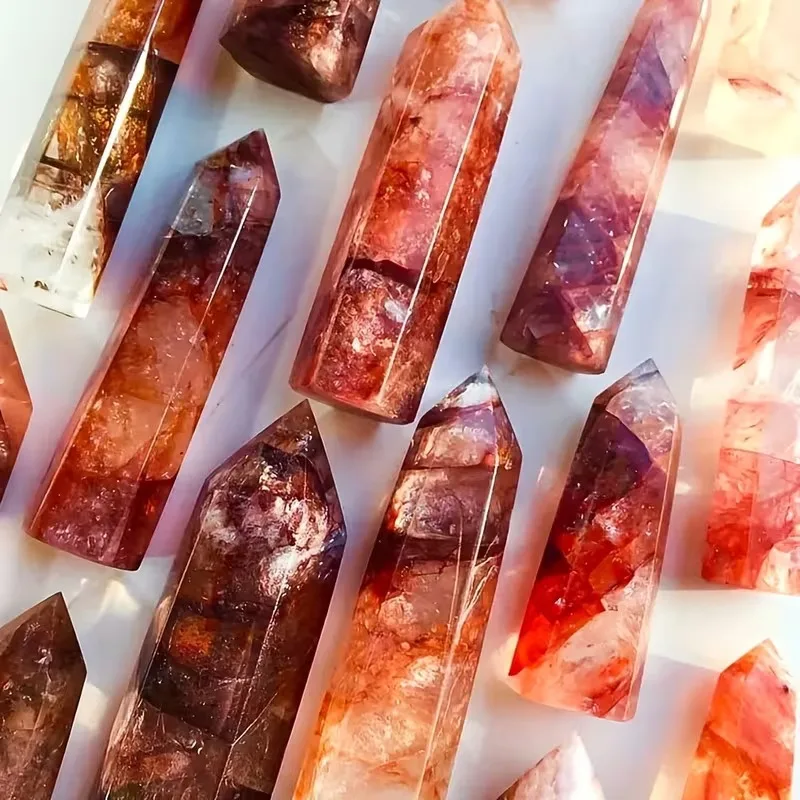 Red Glue Flower Hexagonal Column Natural Stone Polishing Semi-Precious Stone Decoration Wholesale
