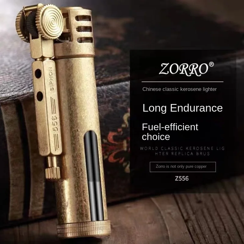 NEW Zorro Retro Petroleum Lighter Transparent Oil Tank Metal Brass Trenches Kerosene Gasoline Oil Cigarette Lighters Men Gift