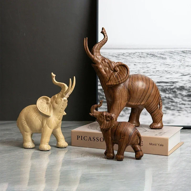 New Type Of Wood Grain Elephant Ornament Wild Animal Resin Figurine Modern Home Decorative Objects