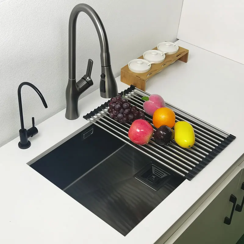 Nano Matte Black Kitchen Sink Above Counter or Undermount Sinks Vegetable Washing Basin Stainless Steel Single Bowl Sink Kitchen