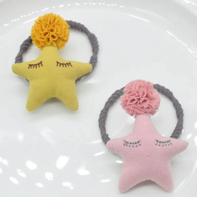 Children's Rubber Band Hair Loop Cute Fabric Yarn Ball Pentagonal Star Girl Hair Clip Kids Hairpin Hair Accessories Headwear