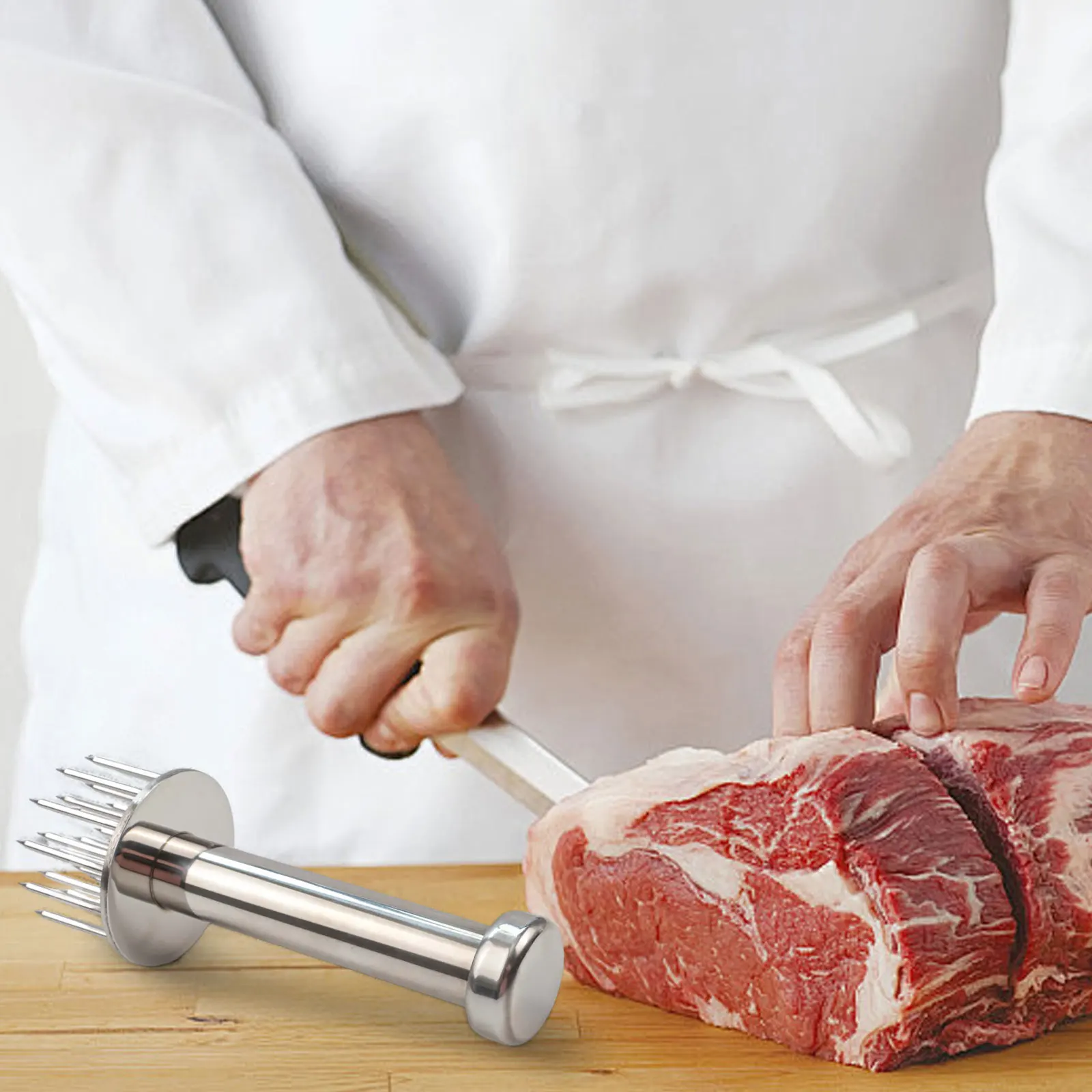 Stainless Steel Loose Meat Hammer for Effective Tenderizing and Marinade Absorption for Home and Professional Use