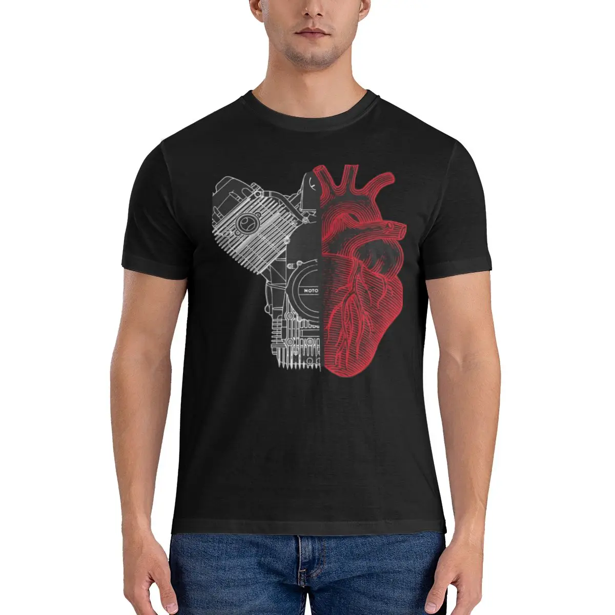 Ho Un Cuore Bicilindrico On Black T Shirts Men 100% Cotton Creative T-Shirt Crewneck Motorcycle Guzzi Special Tees Short Sleeve