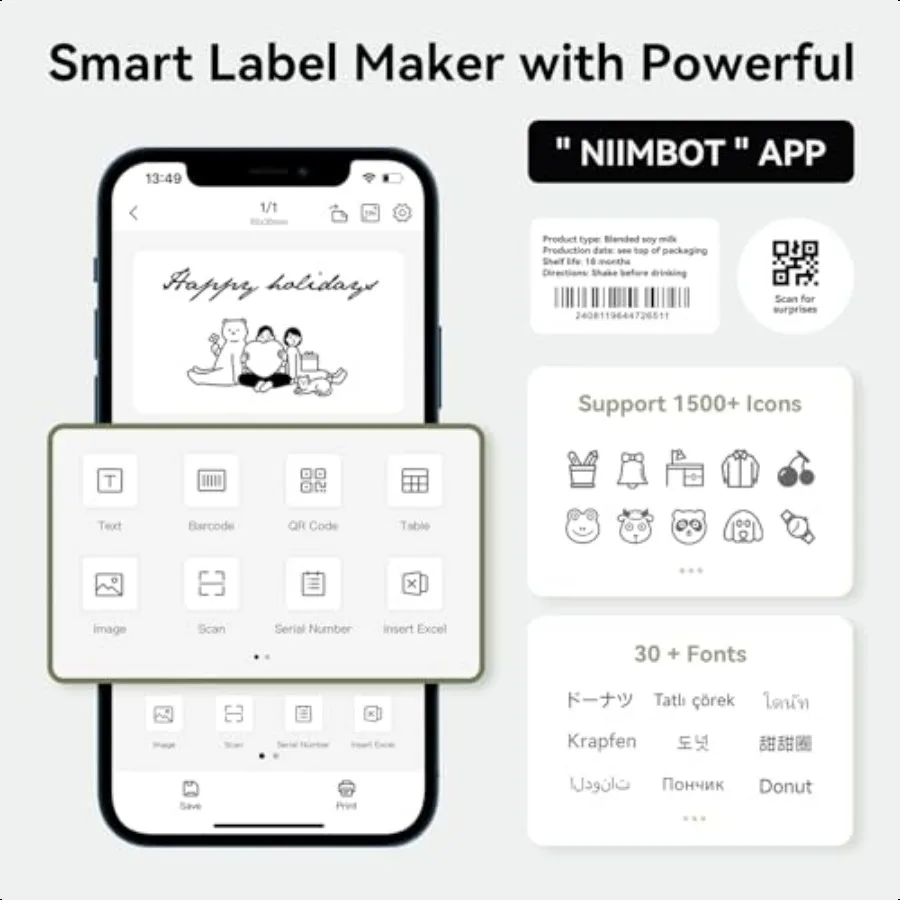 B1 Label Maker hine with Tape Thermal Label Printer Easy to Use for Office Home Busin 2 Inch Label Maker with 2'' x1.18'' Label