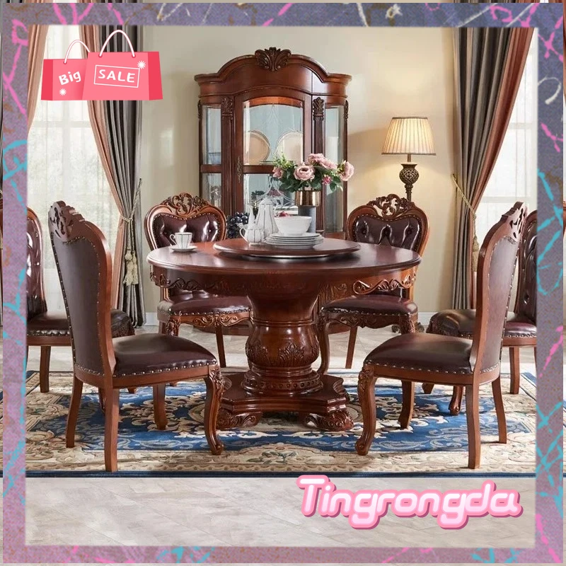 

Лидер продаж, круглый обеденный стол из цельного дерева, ретро резной мраморный круглый стол