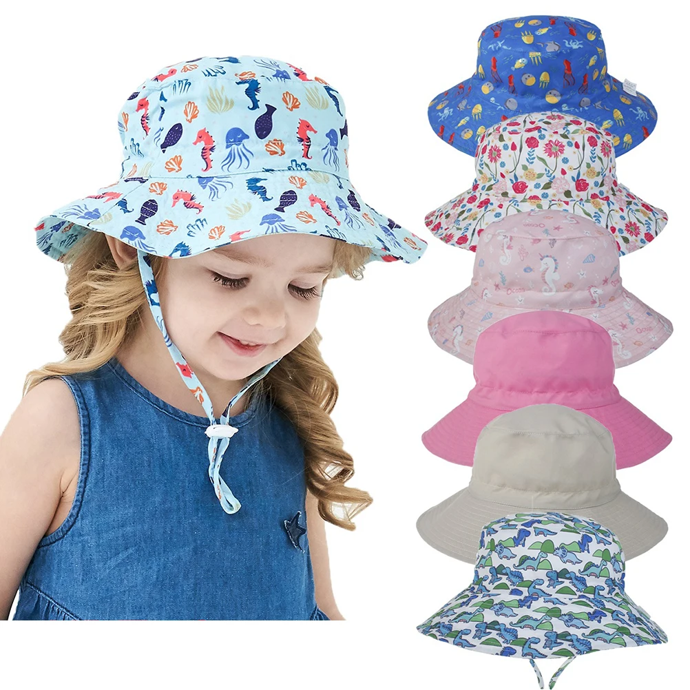 

Children Sun Hat Wide Brim Toddler Bucket Hat Protection Breathable Material Adjustable Strap Ideal Gift