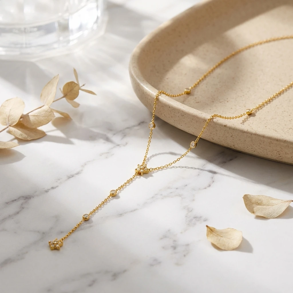 Edelstahl Doppelschichtige Lange Quasten-Ketten-Halsketten für Frauen Einfache Geometrische Kristall-Zirkon-Choker Party-Schmuck Geschenk – Detail 5