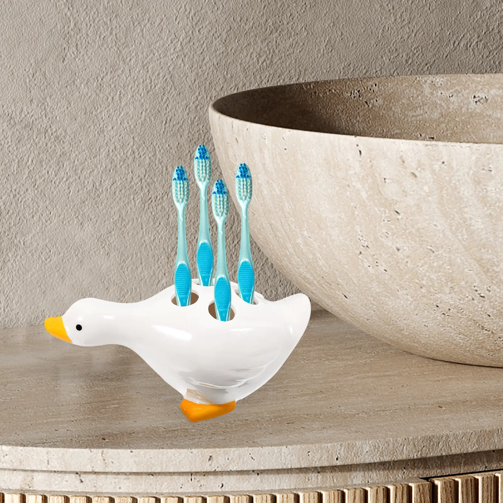 Ceramic Toothbrush Holder for Bathroom Vanity – Cute Animal-Shaped Countertop Storage Stand & Organizer