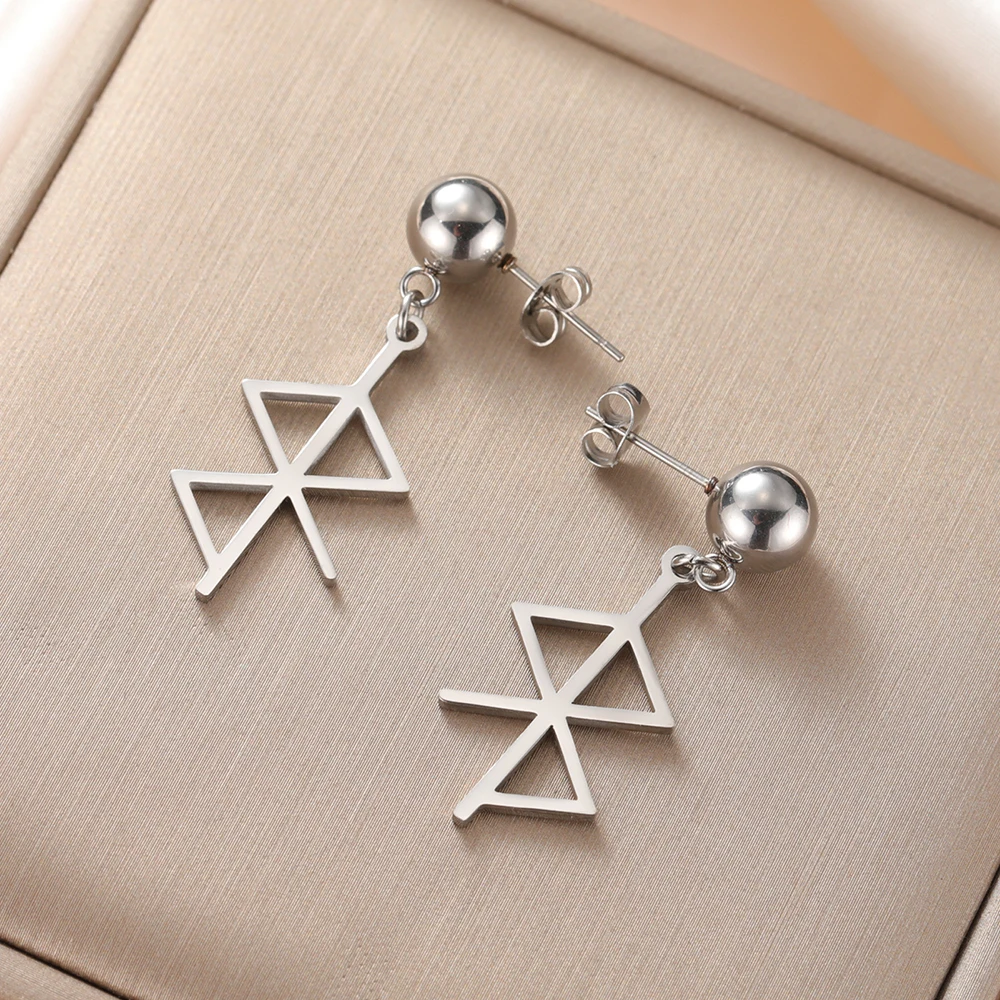 Dawapara Futhark Runes Drop Earrings Protection Love Peace Symbol Earrings Scandinavian Amulet Stainless Steel Jewelry
