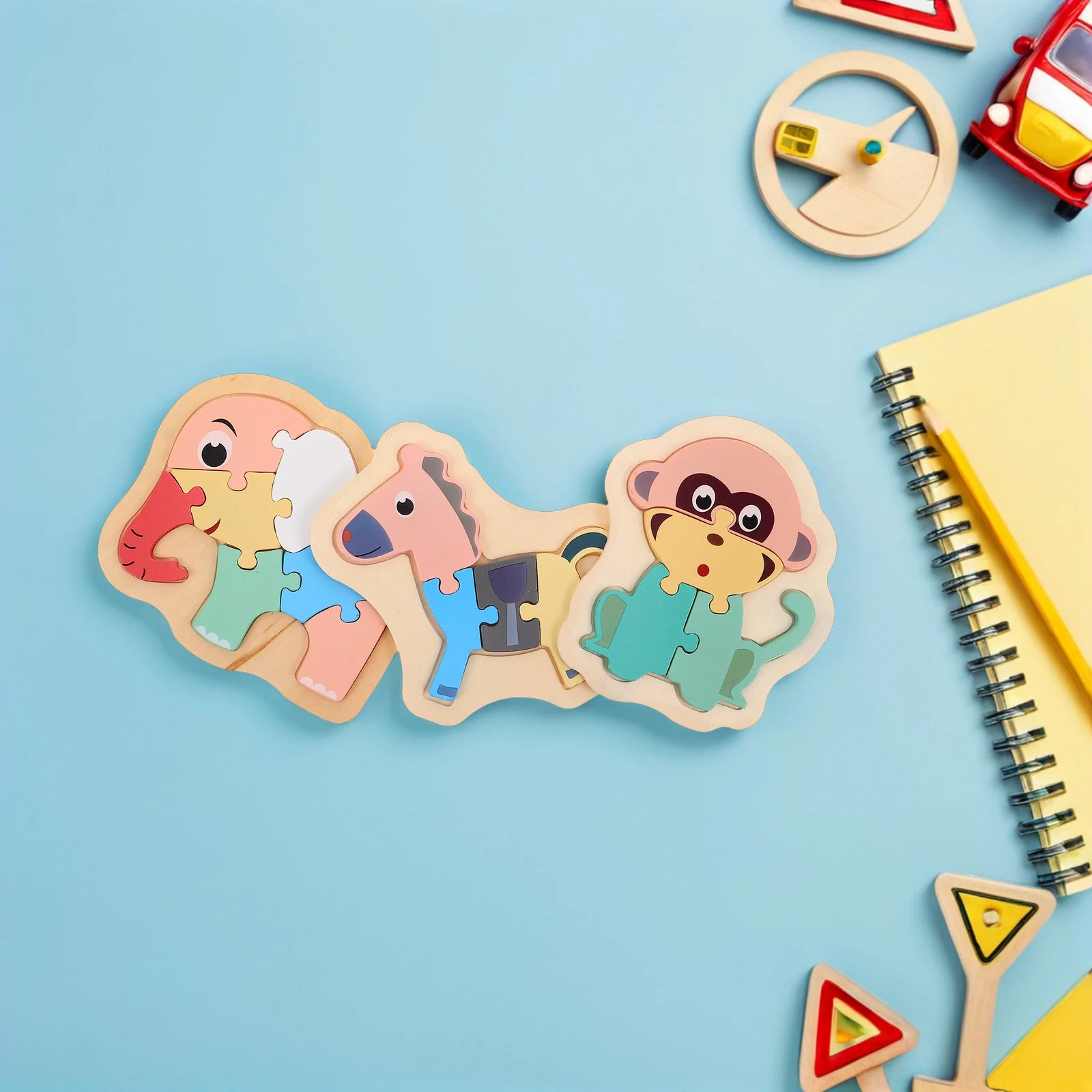 6Pcs Animal Puzzle Wooden Elephant Montessori Learning Sorting Matching Game Preschool Cognitive Skill