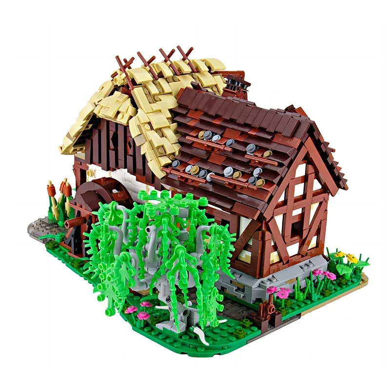 MOC MEDIEVAL WINDMILL Negozio di architettura retrò Mulino ad acqua Building Blocks Set Pozzo d'acqua Casa Capanna Mattoni Modello Giocattoli Regali per bambini