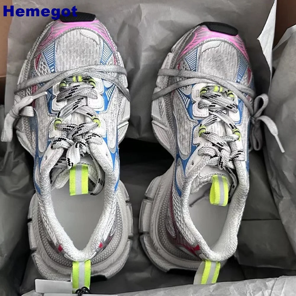 Patchwork Mesh Street Style Sneakers 2024 Summer Retro Round Toe Lace-Up Sports Casual Shoes Thick Sole Comfort Women Shoes