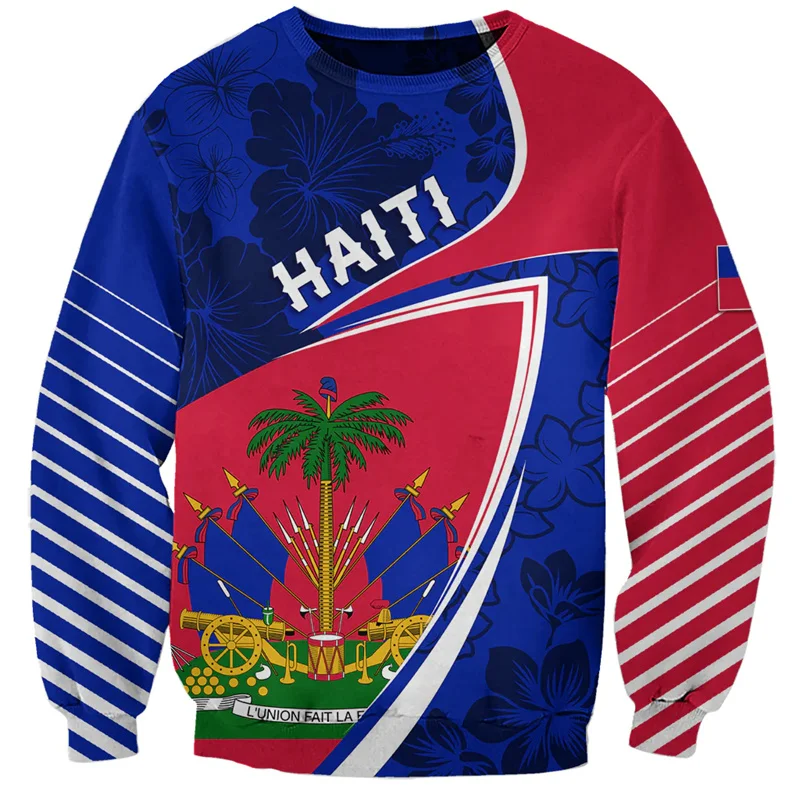 Haiti Sweatshirt 3D Printed National Flag Coat Of Arms Men Clothes Women Long Sleeve Pullover Tops Kid Street Sports Sweatshirt