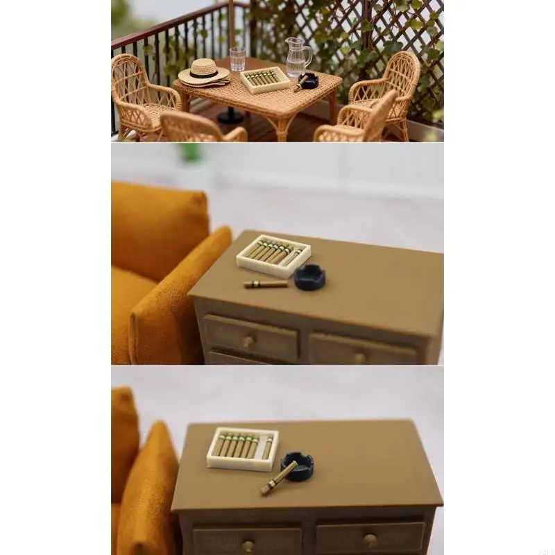 Miniature Ashtray Set for Doll House Decoration Scene Display Props for Adult Kids Collectible Toy Setting A2UB