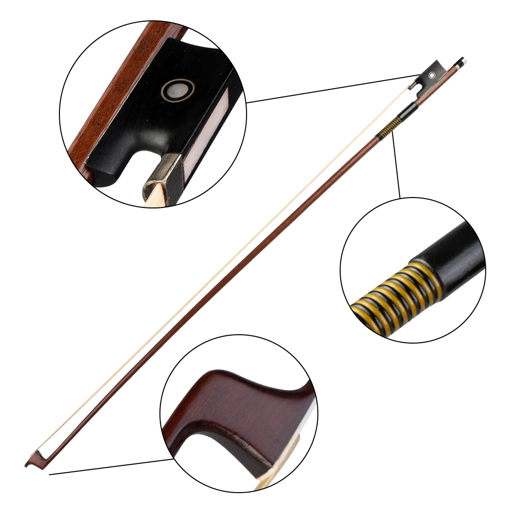 NAOMI 4/4 Size Violin Bow Brazilwood Bow Round Stick Plastic Lapping White Mongolia Horsehair Student Bow