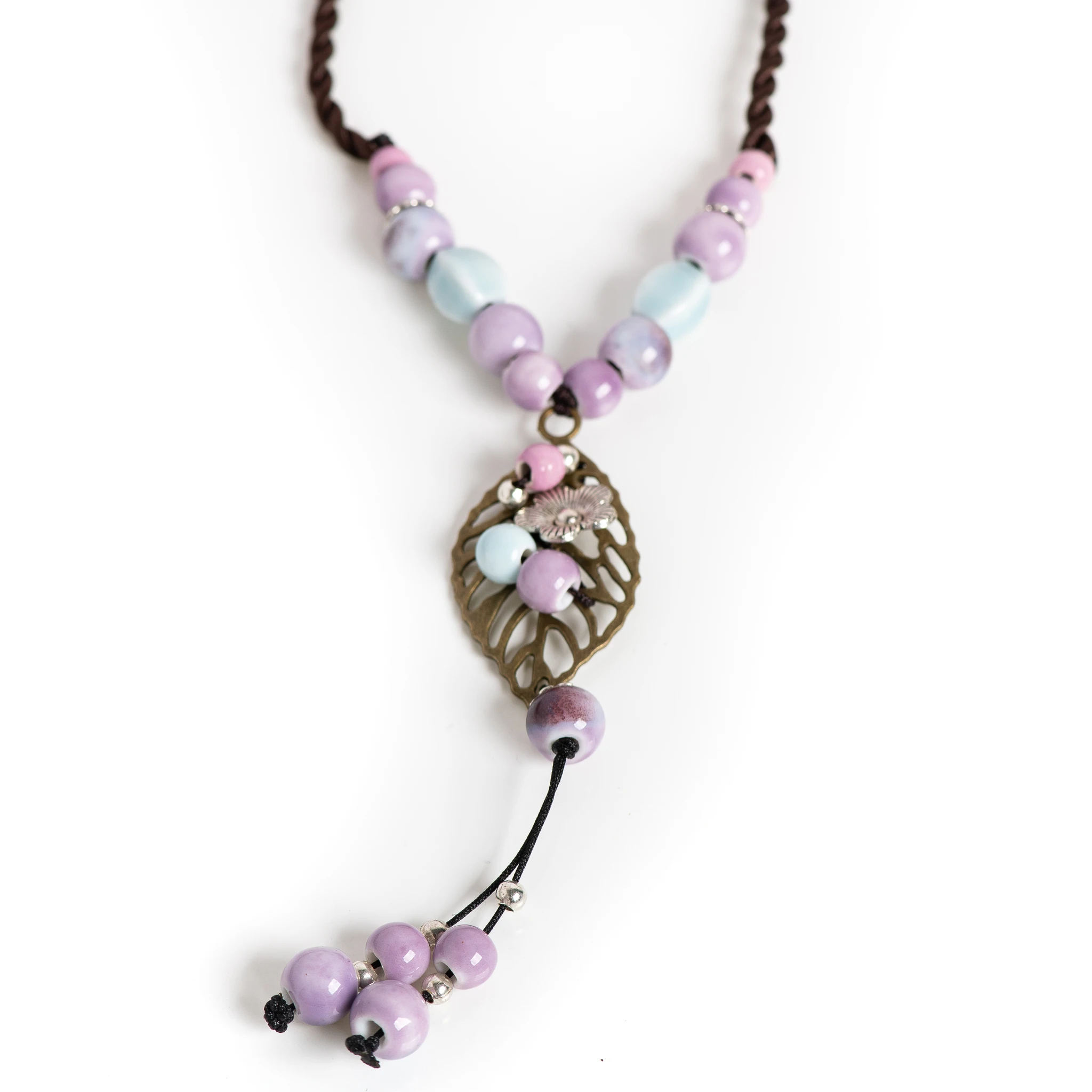 Handmade Heart Pendant Ceramic Necklace for Women Vintage Long Adjustable Boho Sweet Style Jewelry