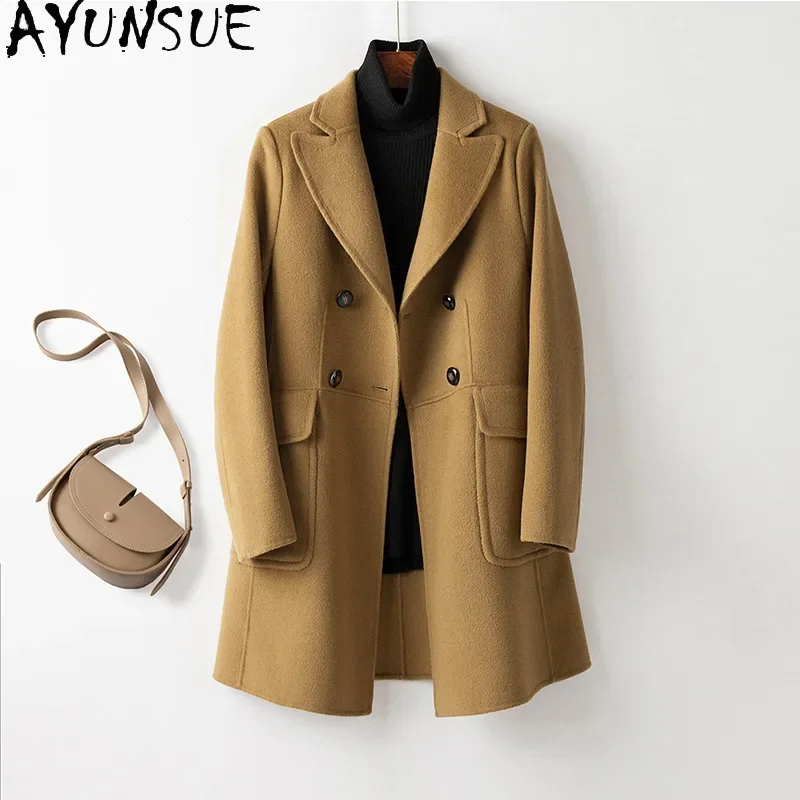 AYUNSUE High Quality 100% Wool Jacket for Women Autumn Winter Chic Double-sided Wool Coat Suit Collar Fashion Female Blazers