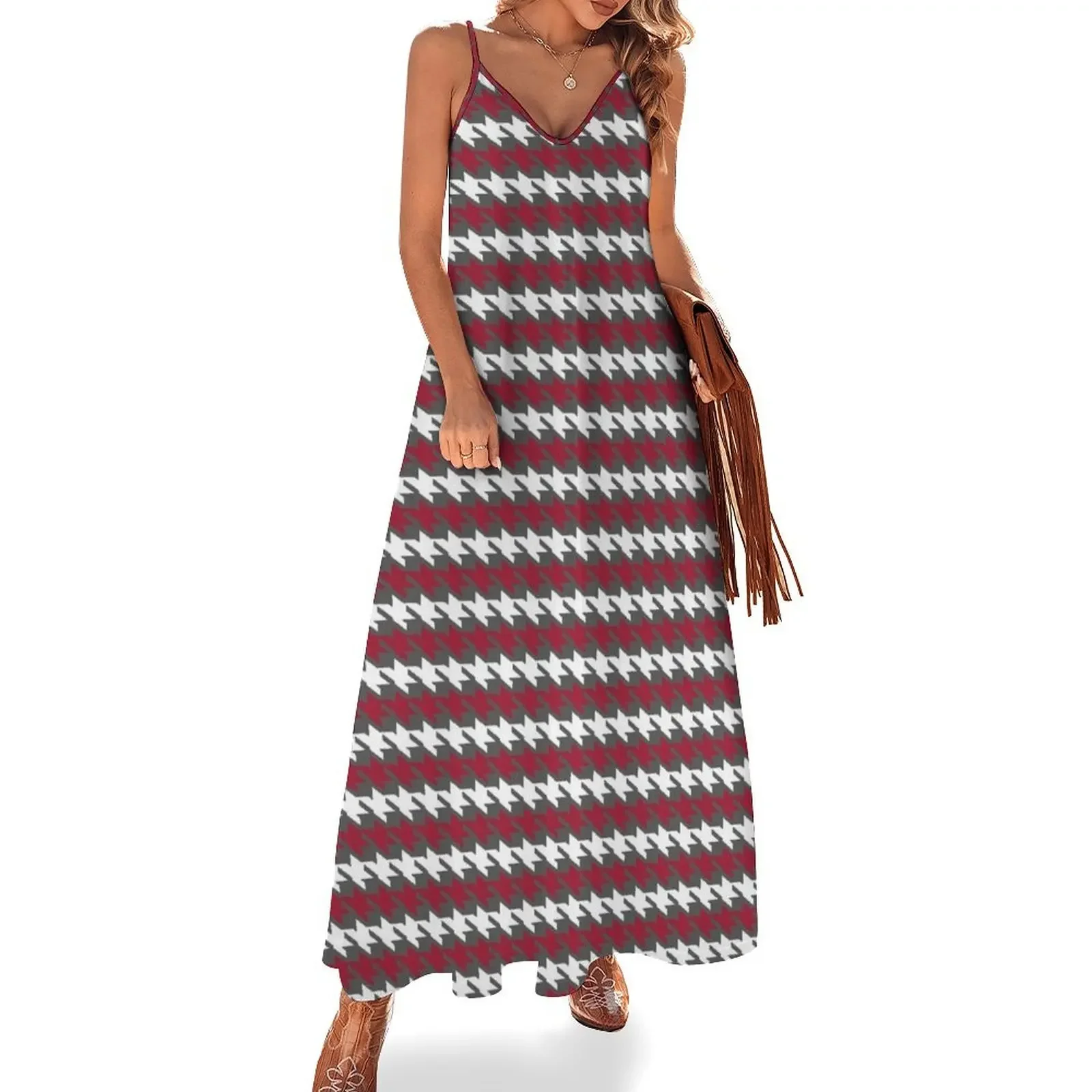 Crimson 20 Houndstooth - Crimson and White Sleeveless Dress Dance dresses women's evening dress 2024 Dress