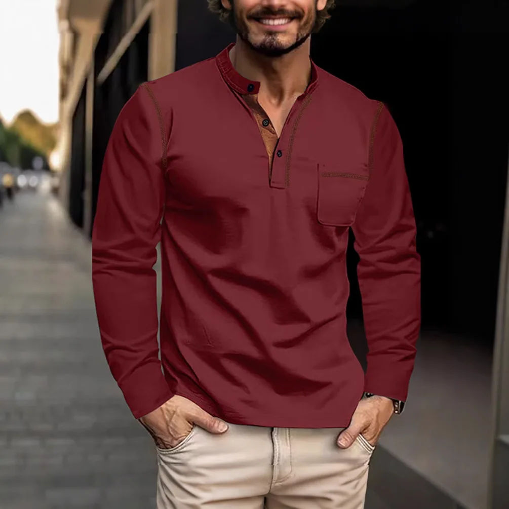 

European American 2025 Spring Summer Men's Long-sleeved Stand-up Collar Polo Shirt Foreign Trade Sweatshirt Base Top
