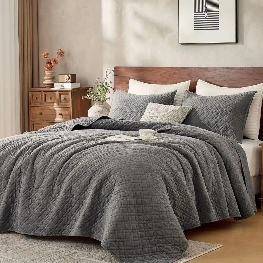 

Комплект стеганых покрывал с наволочками: легкое стеганое покрывало-плед, тонкое одеяло, винтажное стеганое одеяло с эффектом потертости для всех сезонов