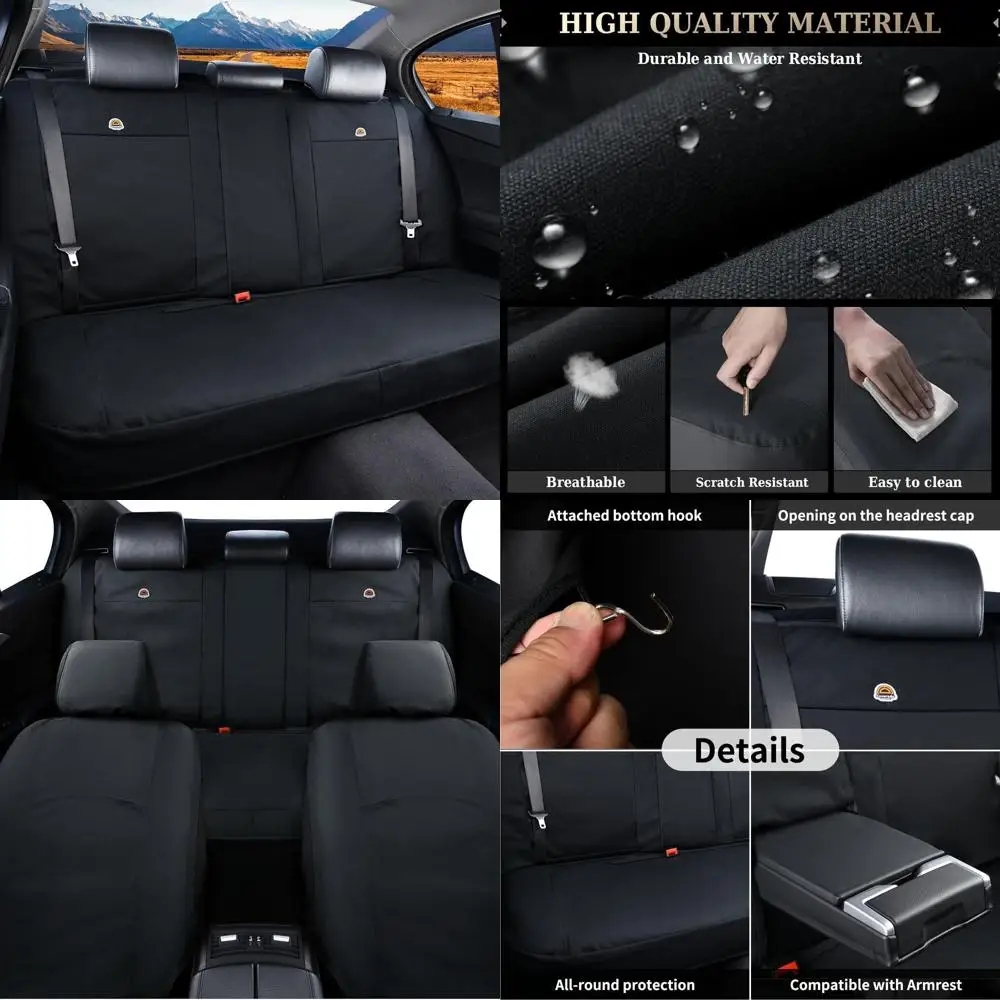 

Canvas Universal Car Seat Covers - Rear & Auto Seats Protectors for Kids & Dogs - Fits Most Vehicles Trucks SUVs/Black