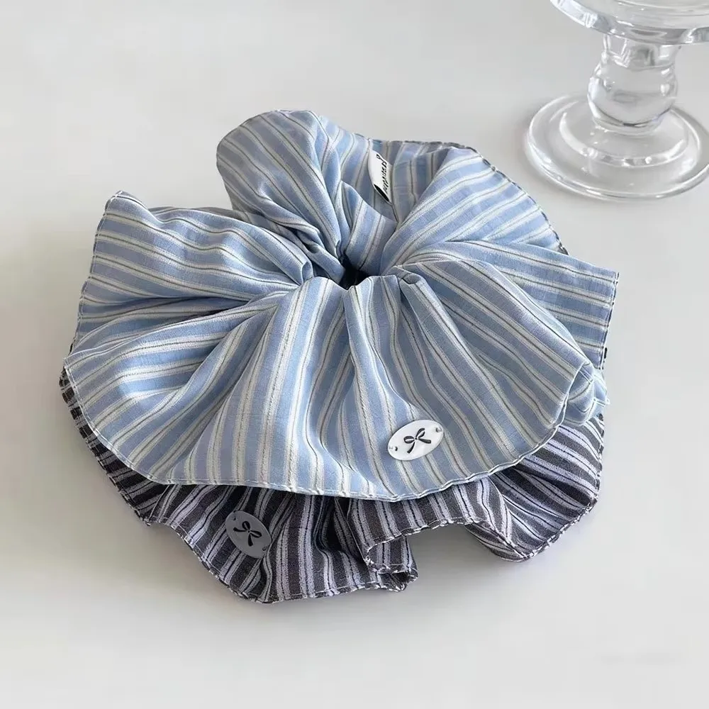 

Модный аксессуар: Большая синяя резинка для волос с полосками и цветами, украшение для головы для девочек