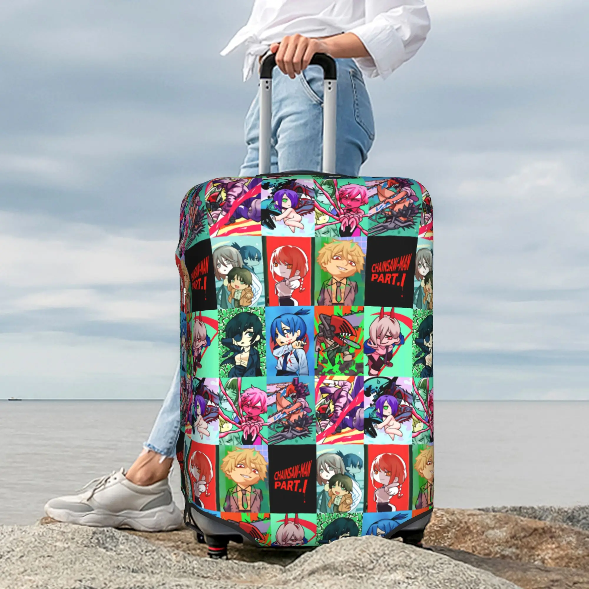 Katana Man Chainsaw Man Makima Luggage Cover Elastic Denji Power Himeno Aki Suitcase Protective Covers Suit For 18-32 inch