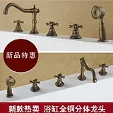 Square Triple faucet hot and cold copper valve double handle double control seated copper bathtub shower faucet