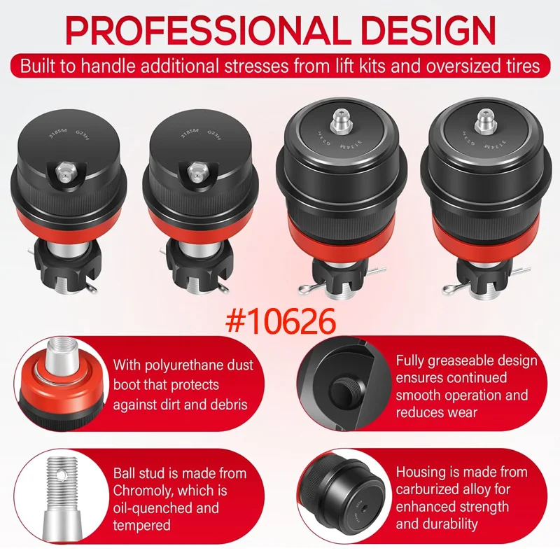 10626 juntas esféricas de substituição resistentes adequadas para Jeep Wrangler JK JKU 2007-2018, para eixos Dana 30 e 44