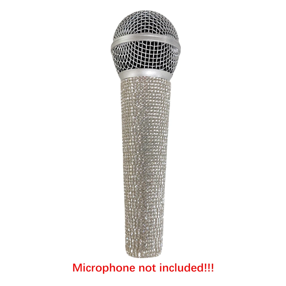 Rhinestones Microphone Cover,Bling Microphone Sleeve Decorative Crystal Mic Handle Cover for Shure SM58 Beta 58A Wireless Mic