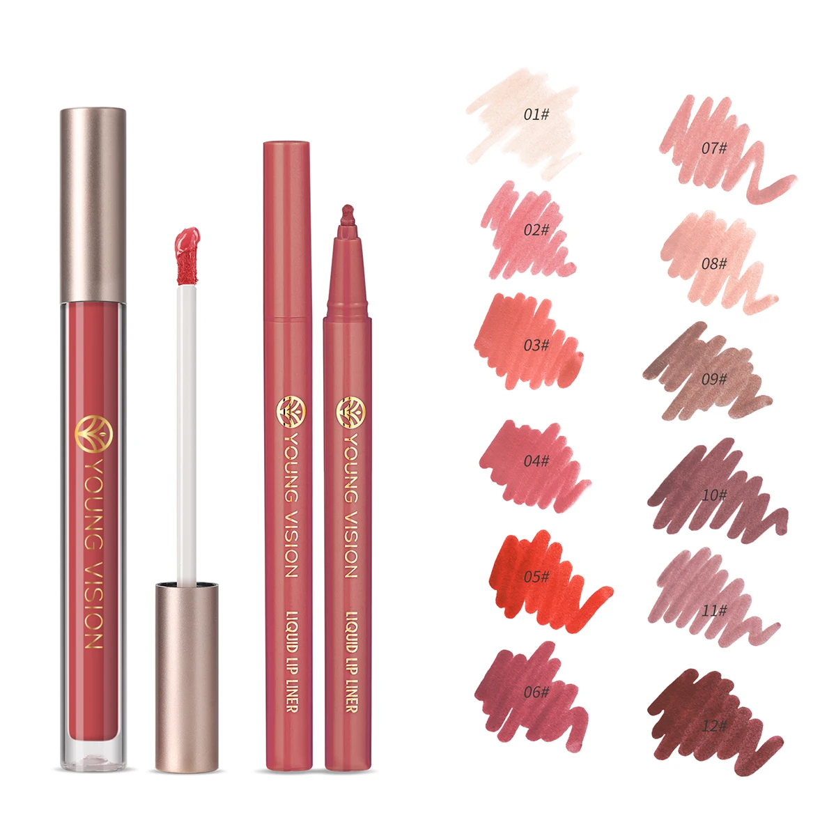 YOUNG VISION 12 Color Lip Glaze + Lip Liner ComboLiquid Lip LinerMoisturizing, smooth, easy-to-apply color lip liner