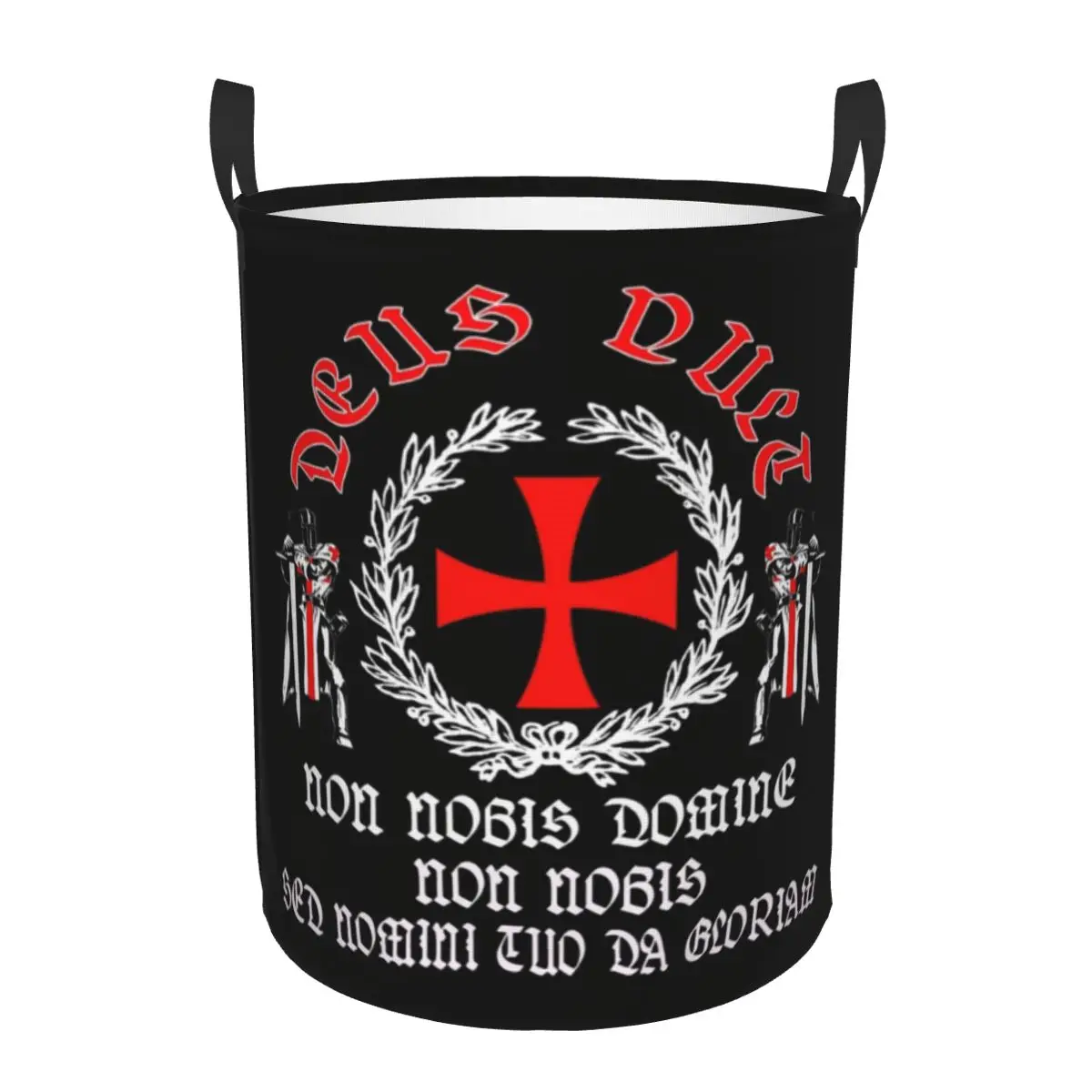 custom Knights Templar Deus Vult Laundry Basket Collapsible Cross Medieval Emblem Clothes Hamper for Baby Kids Toys Storage Bag