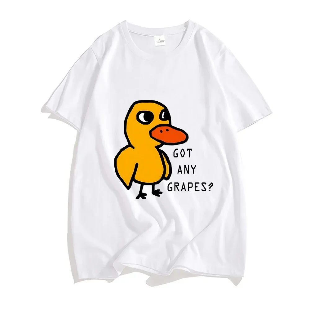 

A cute duck that loves eating grapes, cartoon and anime creative printed pattern T-shirt for men, 100% pure cotton casual sports