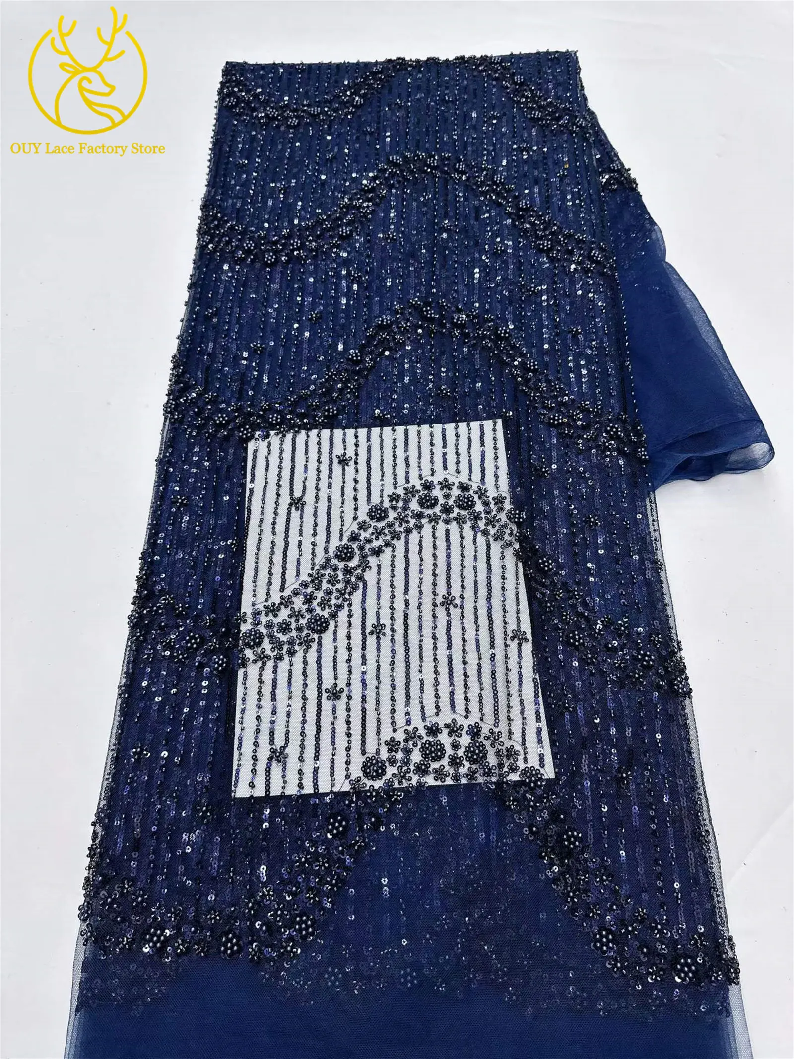 5 Yards Afrikanischer Bräutigam-Perlen-Tüll-Spitzenstoff Rosa Eleganter Nigerianischer Pailletten-Perlen-Netzstoff zum Nähen von Hochzeits- und Partykleidern – Detail 21