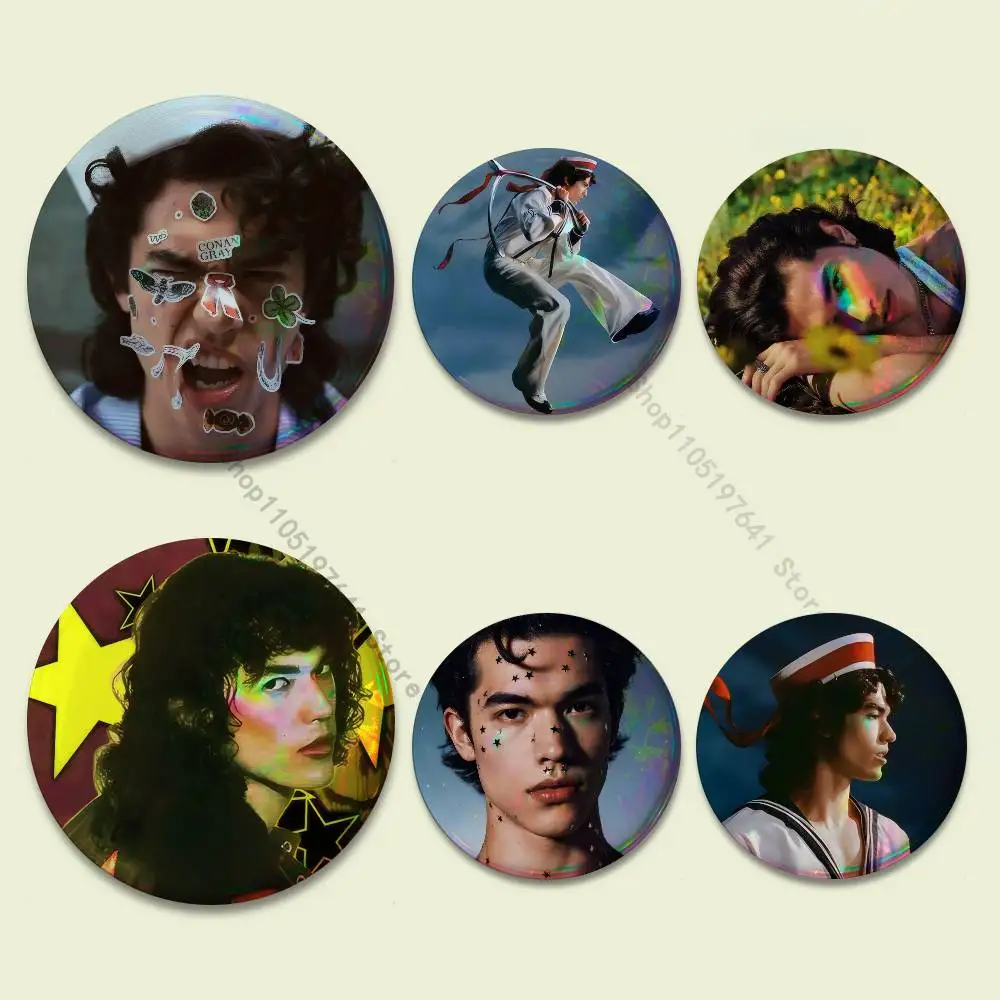 

C-Conan Gray Wishbone Badges Button Round Creative Pin Brooch Badge Bag Decor Fans Collect Friends Gifts