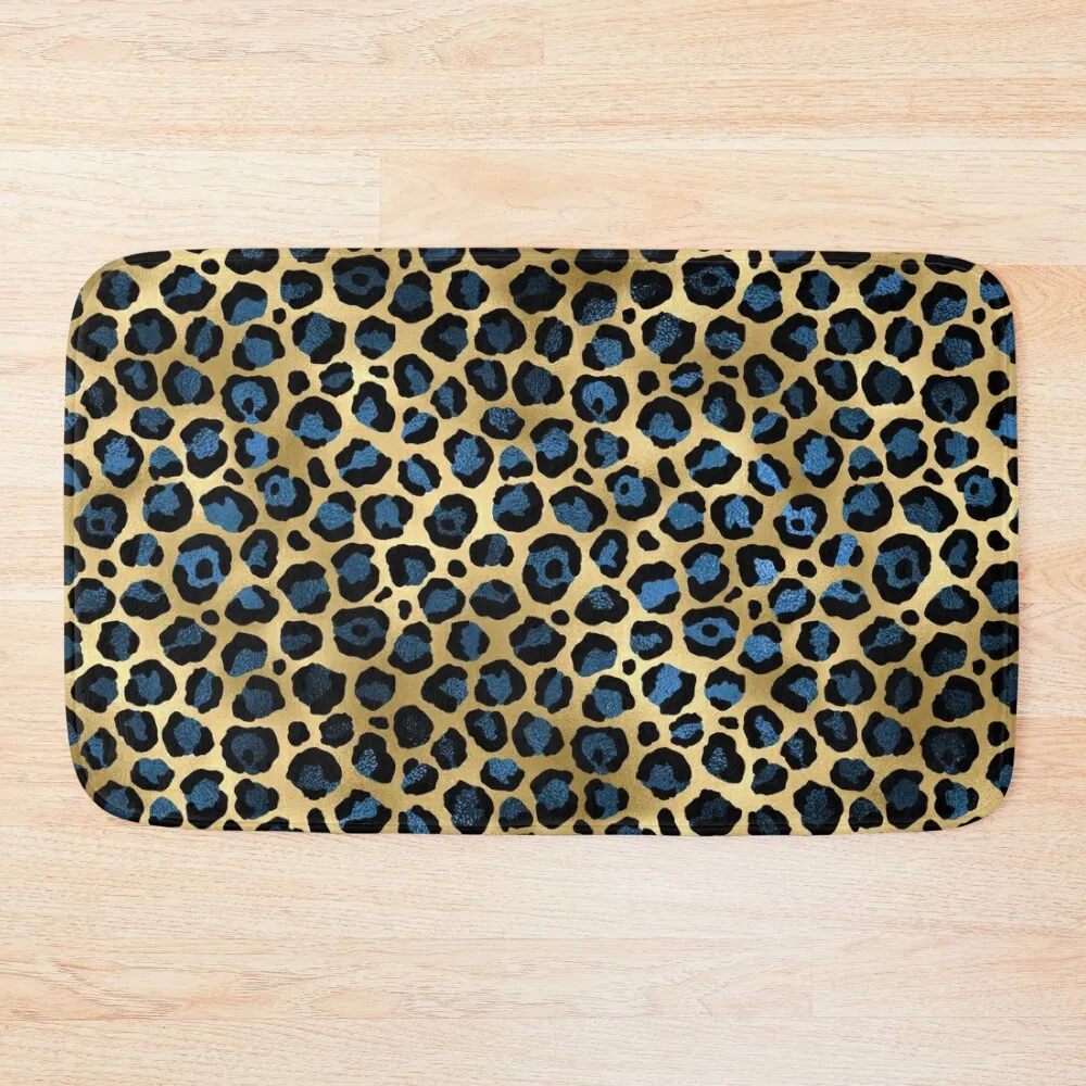 

Blue and Gold Leopard Print Bath Mat Absorbent Bathroom For Hallway On The Floor Entrance Carpet Mat