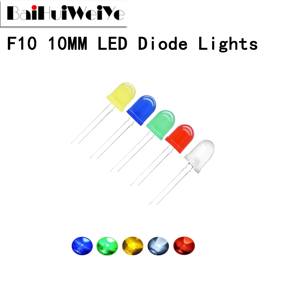 

10Pcs 10mm Round Top Ultra Super Bright Emitting Diode LED White Red Green Blue Yellow UV Pink Orange Dome Light Diode Lamp Bulb