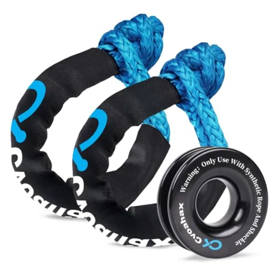 

Soft Shackle and Recovery Ring Kit, 2PCS Blue Soft Shackle Recovery 56, 000lbs Max Breaking gth 1/2'' x 22'' with Black Snatch