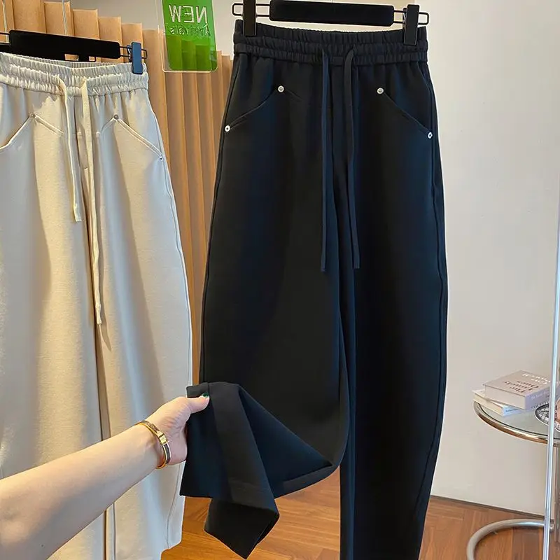 

Мужские свободные прямые повседневные брюки, осень-зима, большие размеры 300, широкие брюки в стиле ретро, длинные брюки-банан для похудения